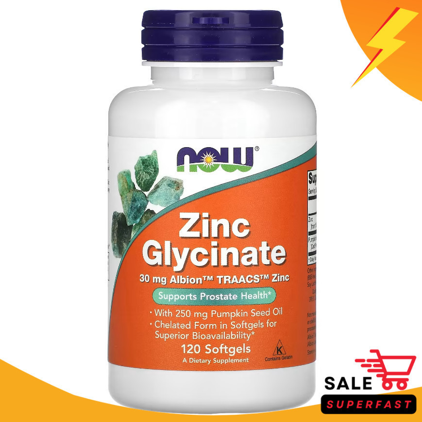 ส่งไว! ลอตใหม่! หมด.08/2029, NOW Foods, Zinc Glycinate, 120 เม็ดเจล