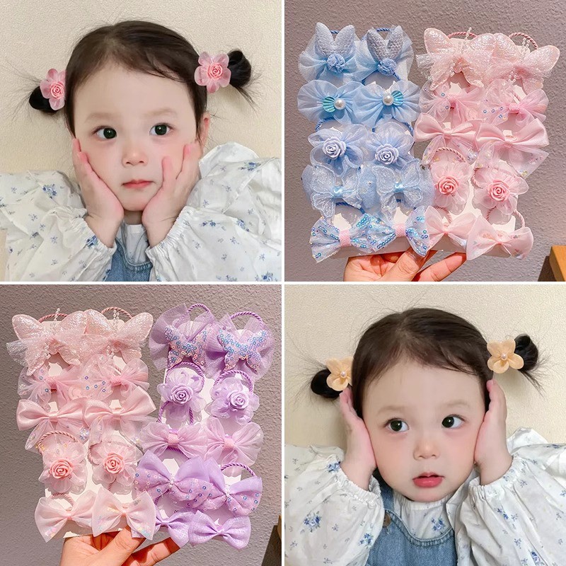 10 ชิ ้ นที ่ มีสีสันดอกไม ้ Bow Hair Tie น ่ ารักเชือกผม Scrunchies ยางผมหางม ้ าผมอุปกรณ ์ เสริมสําหรับเด ็ กผู ้ หญิง