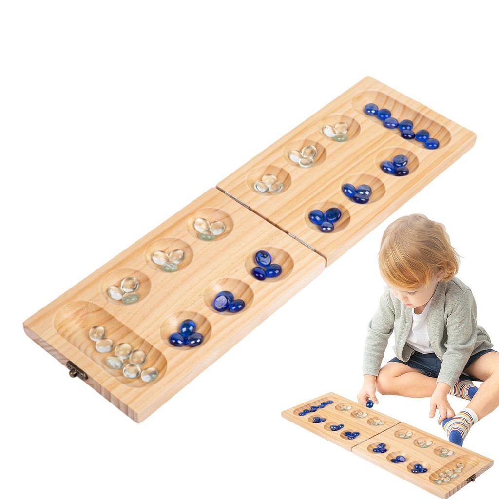 Mancala เกมกระดานพับ Mancala เกมหมากรุกชุด 48 ลูกปัดแก ้ วหัวเข ็ มขัดปิด Novelty Board เกม decfeyeth decfeyeth