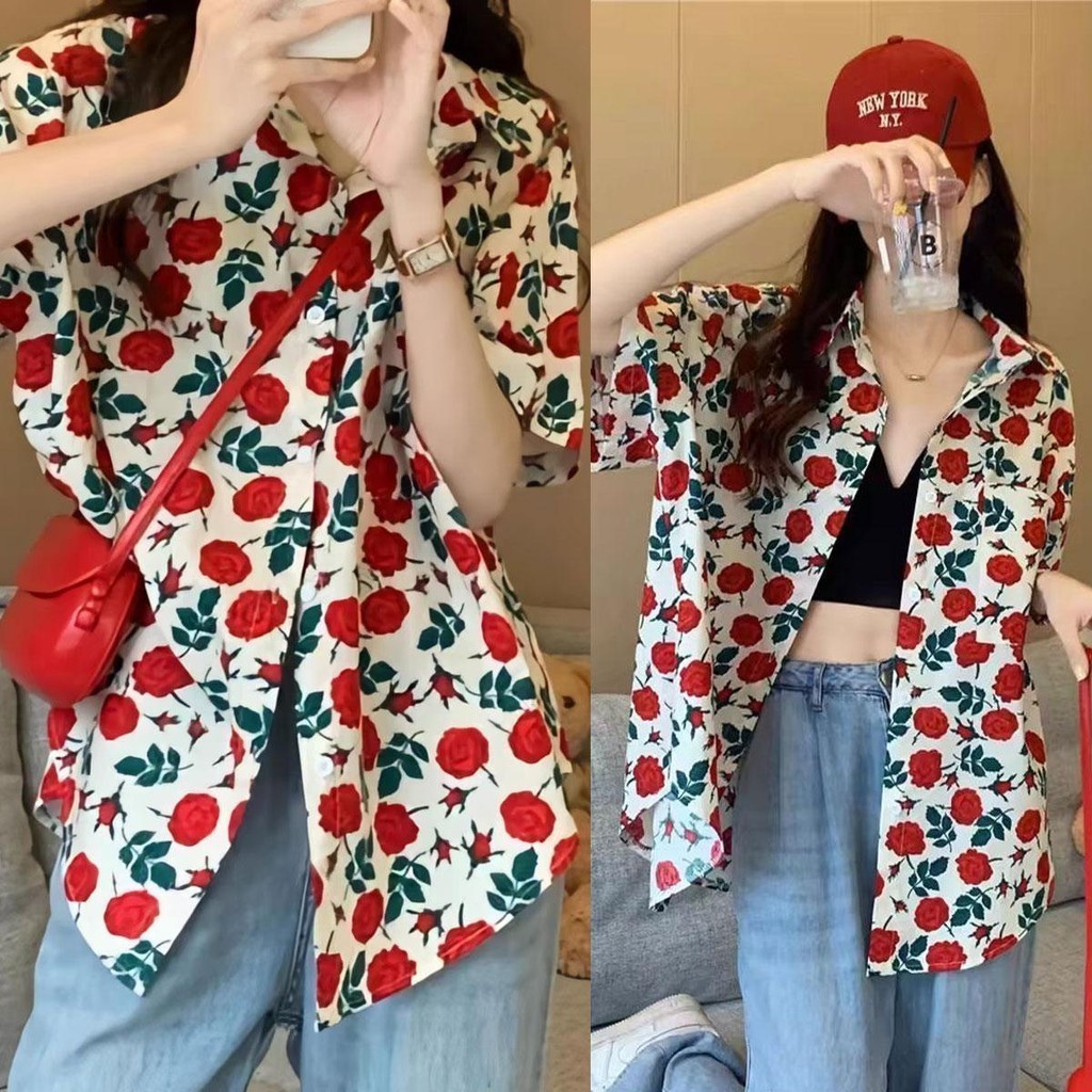 Grace# เสื้อฮาวาย เสื้อเชิ้ต ดอกไม้วินเทจ สินค้ามาใหม่ สไตล์เกาหลีมา W339