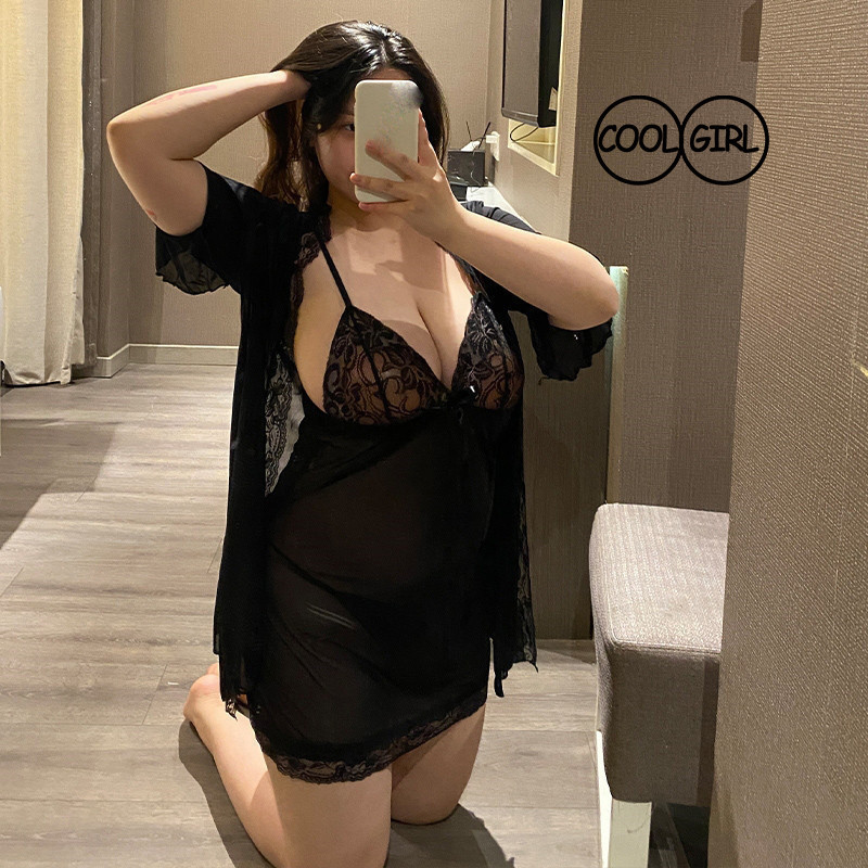 สาวอวบ ชุดเดรสลูกไม้ขนาดบวก ชุดเซ็ท 3 ชิ้น ผู้หญิง ชุดนอนไม่ได้นอน ใส่สบาย  5 สี XXL H1083