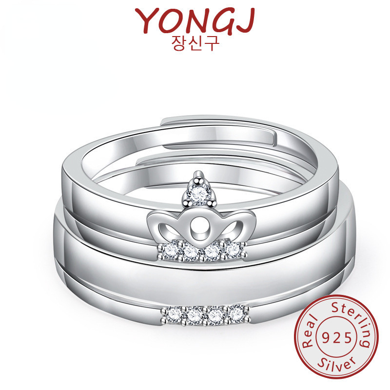 925 Silver Simple Crown Micro-Inlaid Moissanite แหวนอุปกรณ์จัดงานแต่งงาน