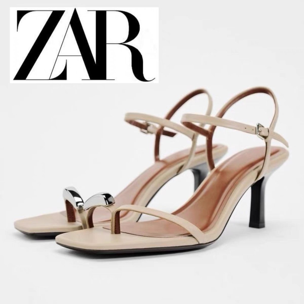 สเปน ZAR ฤดูร้อนสไตล์ใหม่รองเท้าผู้หญิงสแควร์ Toe Flip-Toe เครื่องประดับโลหะแฟชั่นรองเท้าส้นสูง High-End Influencer San