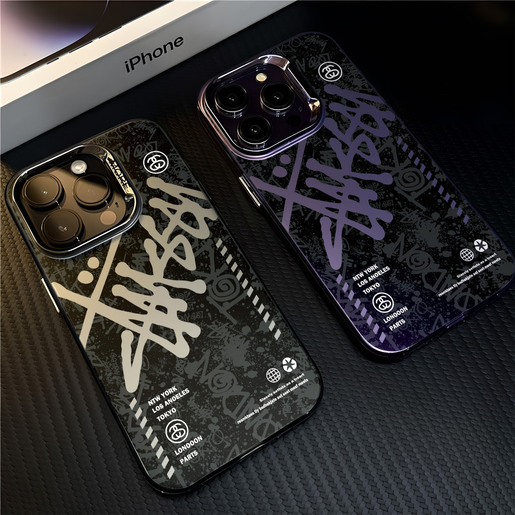 แฟชั่นชุบโลหะ กรณี iPhone สําหรับ 16 15 pro max 12 XR 13 11 14 Pro Max 8 7 6 6S Plus X Xs Max Se 2020 13 12 11 แบรนด์อินเทรนด์ซิลิโคนนุ่มกรณี