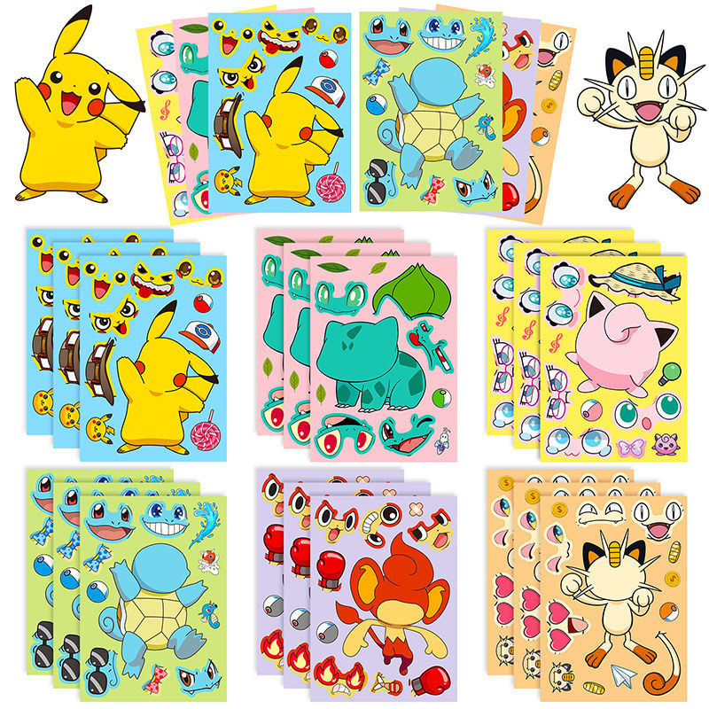 12 แผ ่ น Pokémon Pokemon การ ์ ตูนปริศนาสติกเกอร ์ น ่ ารัก Pikachu Jenny เต ่ า Face-เปลี ่ ยนสติกเกอร ์ กันน ้ ํา