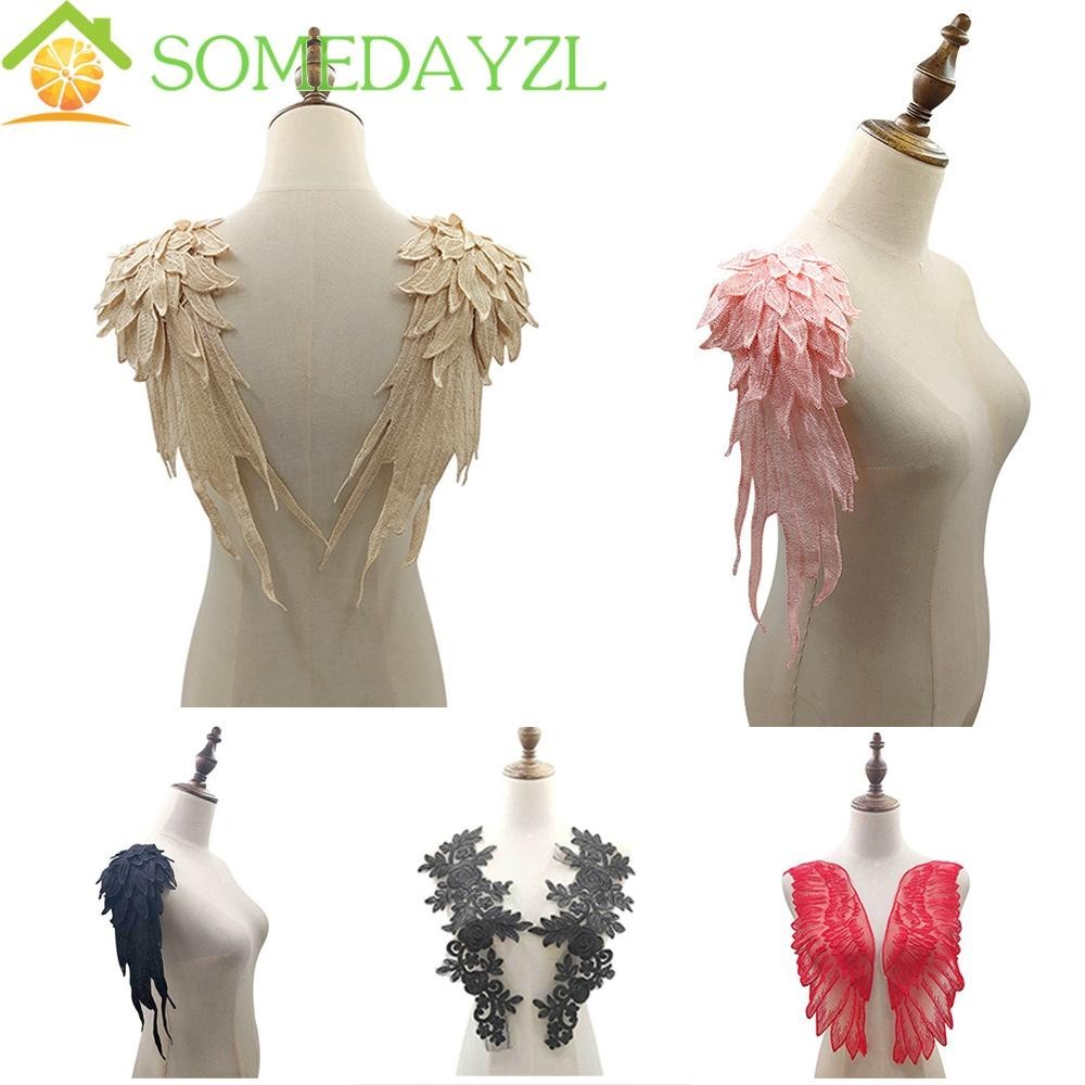 Somedayzl ลูกไม้ 3D 1 คู่ปีกสีดําชุดผ้า Applique สําหรับผู้หญิงเครื่องแต่งกายเย็บผ้า