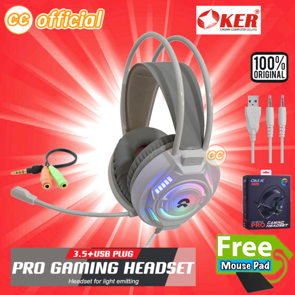 แท้100% OKER G225 สีขาว PRO GAMING HEADSET 3.5+USB หูฟัง คอมพิวเตอร์ Stereo หูฟังเกมส์มิ่ง