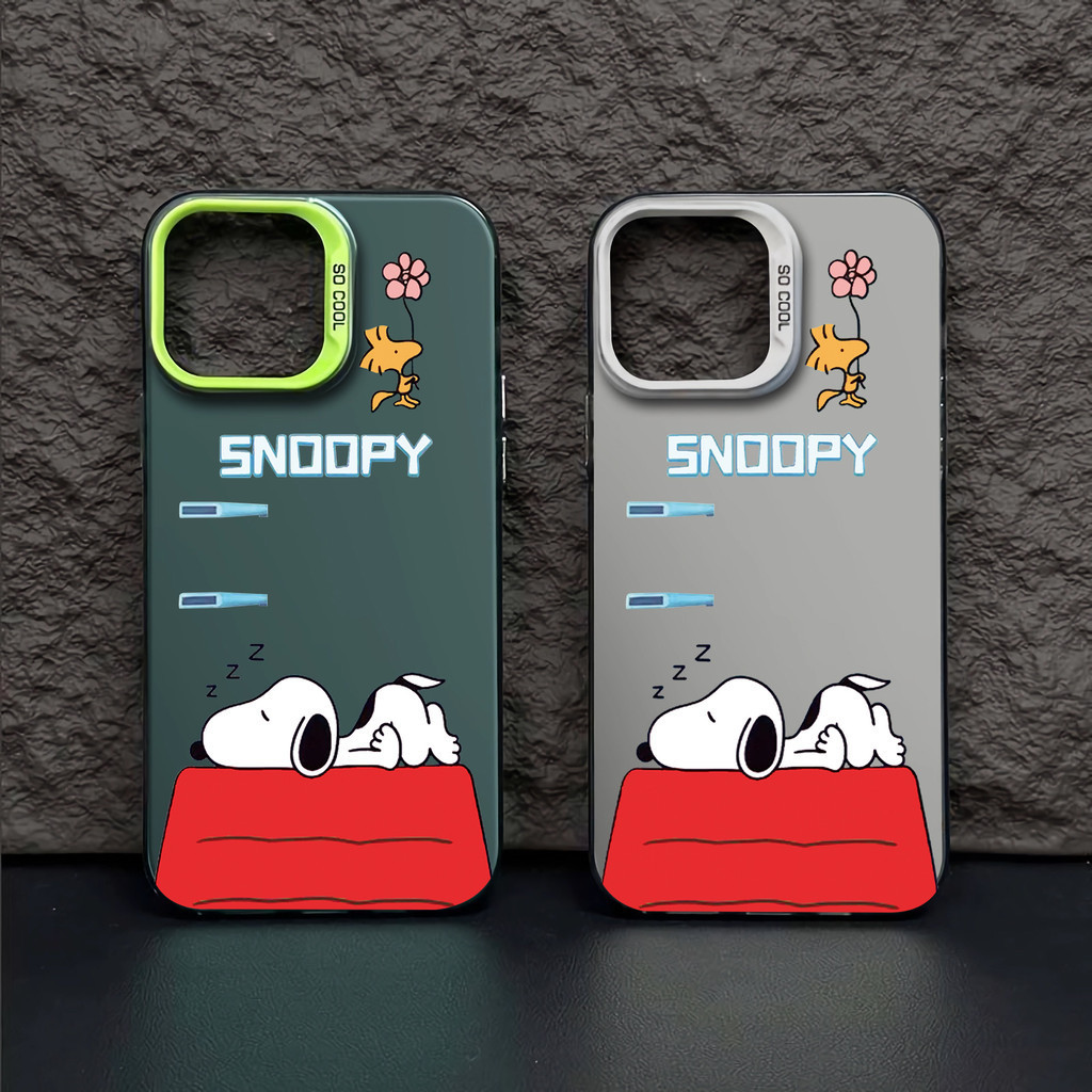 Hard IMD สําหรับ iphone 11 pro max 15 14 13 12 7 8 Plus X XR XSMax น่ารักการ์ตูน Sleeping Snoopy เลนส์กรอบกันกระแทก