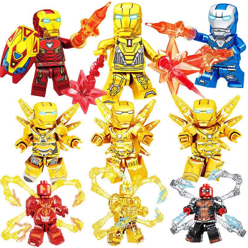 Golden Iron Man Spider-Man Mecha เข ้ ากันได ้ กับ Lego ตัวเลข Avengers 4 Marvel Villain ประกอบบล ็ อกอาคาร 3 CMNX
