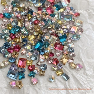 คริสตัล 3-8 มม. สีผสมเครื่องประดับเพชรรูปเล็บชี้ / อุปกรณ์ทำเล็บเพชรกองแก้ว / เครื่องประดับทำเอง