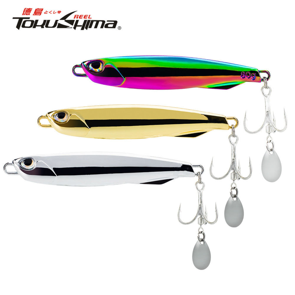 1pc ตกปลา Jigs 10/15/20/30/40/60/80g โลหะ Casting Lure เลื่อม 3 สีใบมีดช้อนเหยื่อ Sinking Spinner Jigging Lure สําหรับ Walleye Bass ปลาเทราท์