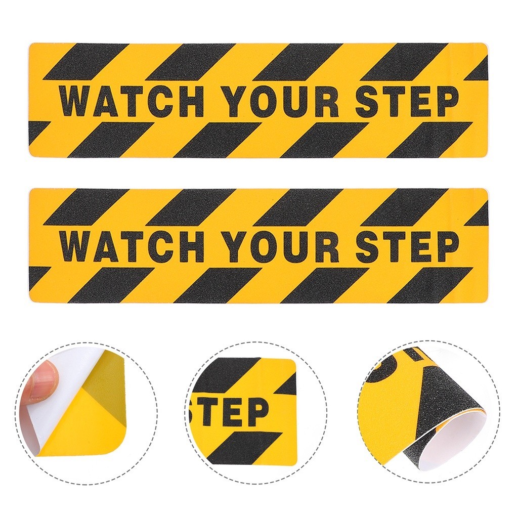 Warning Sticker Non Skid Tape Label Watch Your Step Sign Caution Adhesive Non- Stickers Floor 2 Pcs,