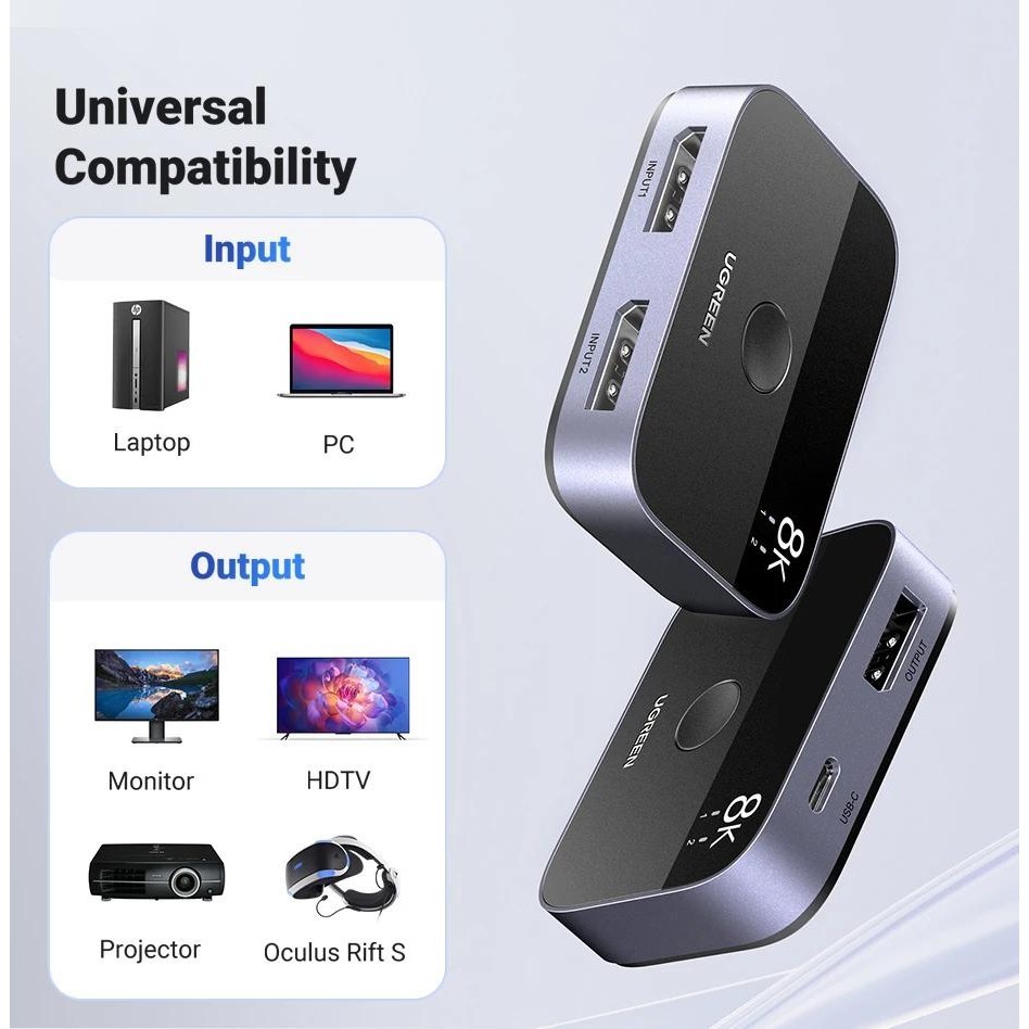 Ugreen Displayport DP1.4 Splitter Switch 8K 4K Bi-Direction สําหรับ Xiaomi กล ่ องวิดีโอเกม DP Cable Switcher Converter
