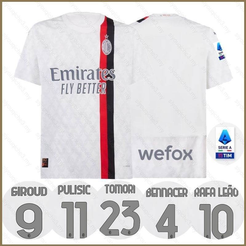 【 Sy3 】 2023-2024 AC Milan Away Jersey Bennacer Pulisic Giroud Leao Tomori Sports Tee Fans Edition Plus Size