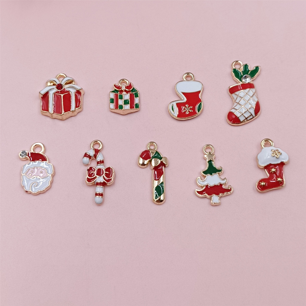 10 ชิ้น Multisize โลหะผสมสร้อยคอต่างหูเครื่องประดับทําวัสดุโฮมเมดคริสต์มาส Themed จี้ DIY อุปกรณ์ต้นไม้ตกแต่ง