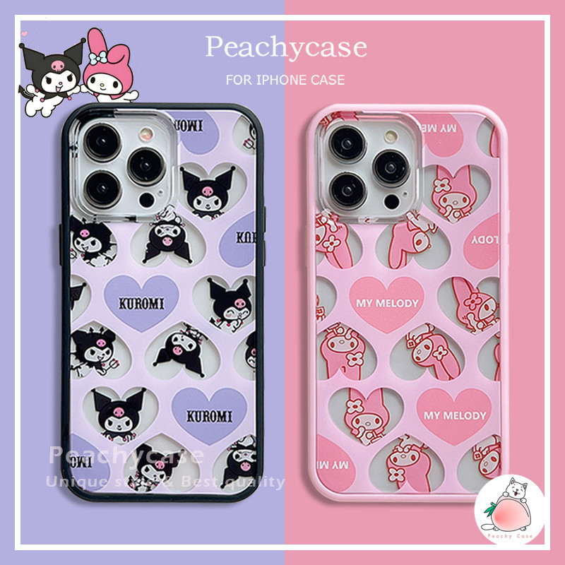 น ่ ารัก 2 ใน 1 รูปหัวใจ Kuromi Melody เคสโทรศัพท ์ สําหรับ iPhone 15 14 13 12 Pro Max 11 15pro อะคริลิค ฮาร์ดไดรฟ์ PC ปกหลัง เขย่า! ทนปลอก