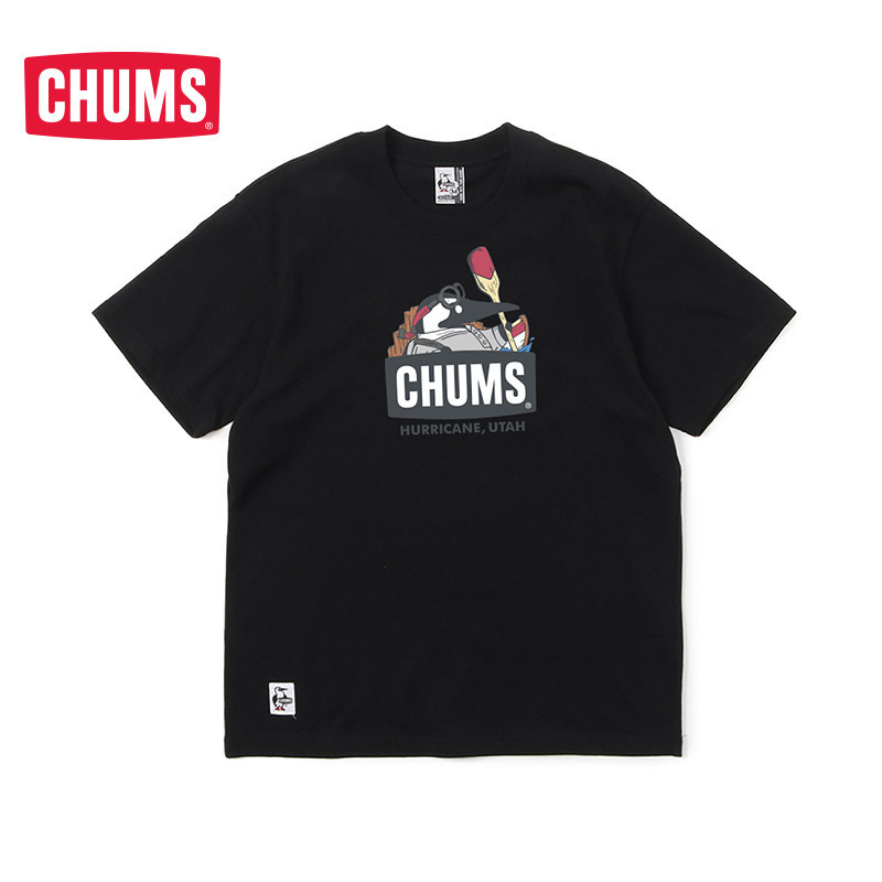 Chums/qiaqiao Simple Casual เสื้อยืดแขนสั้น Camping พิมพ์ด้านบนผู้ชายและผู้หญิง CH01-2158