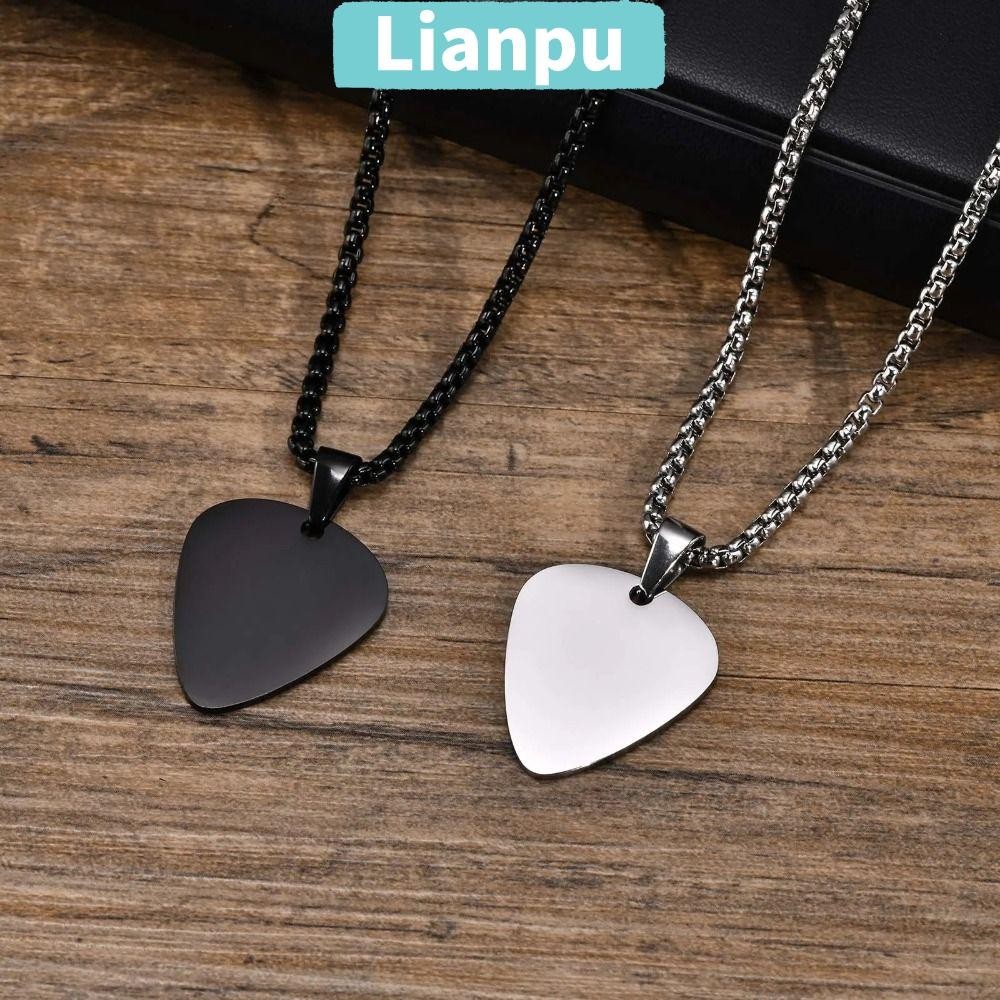 Lianpu Guitar Picks Pendant, Titanium Steel Silver Black Guitar Pick Necklaces, Guitar Pick Heart Pendant Collar