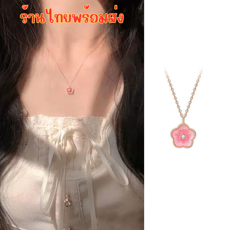 🌸ร้านไทยพร้อมส่ง🌸 สร้อยคอ จี้ดอกไม้ สร้อยสีทอง ลายสร้อยกระดูกงู มีเพชรตรงกลาง น่ารักๆ สไตล์เกาหลี N182