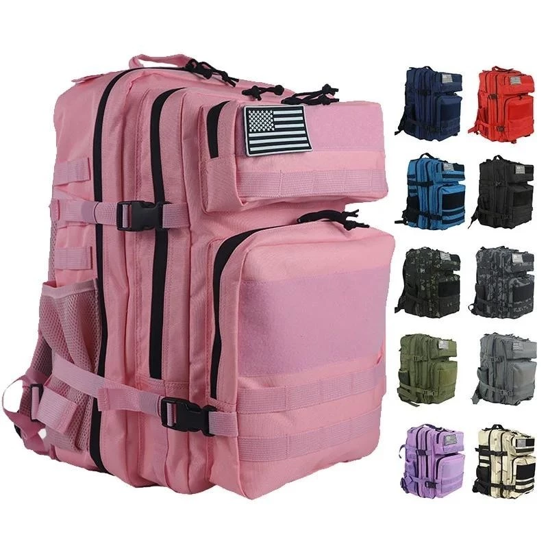 25L/45L ทหารยุทธวิธีกระเป๋าเป้สะพายหลังกลางแจ้งการฝึกอบรมกระเป๋าเดินป่า Camping Travel Rucksack 3D Trekking Molle Knapsack