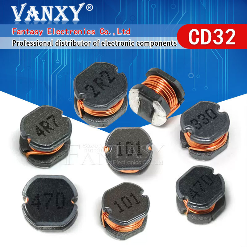 20pcs CD32 SMD power inductor 1R5 2R2 3R3 4R7 6R8 100 150 220 330 470 680 1 1.5 2.2 3.3 4.7 10 15 22