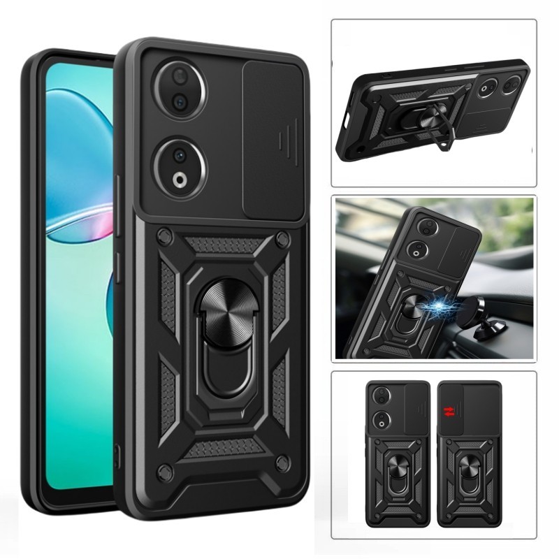 สําหรับ Honor 90 5G กรณีกันกระแทกเกราะสไลด์กล้องสําหรับ Honer 90 Lite 5G X6a X7a X8a X9a กรณีแหวนแม่เหล็กขาตั้งป้องกันปกหลัง