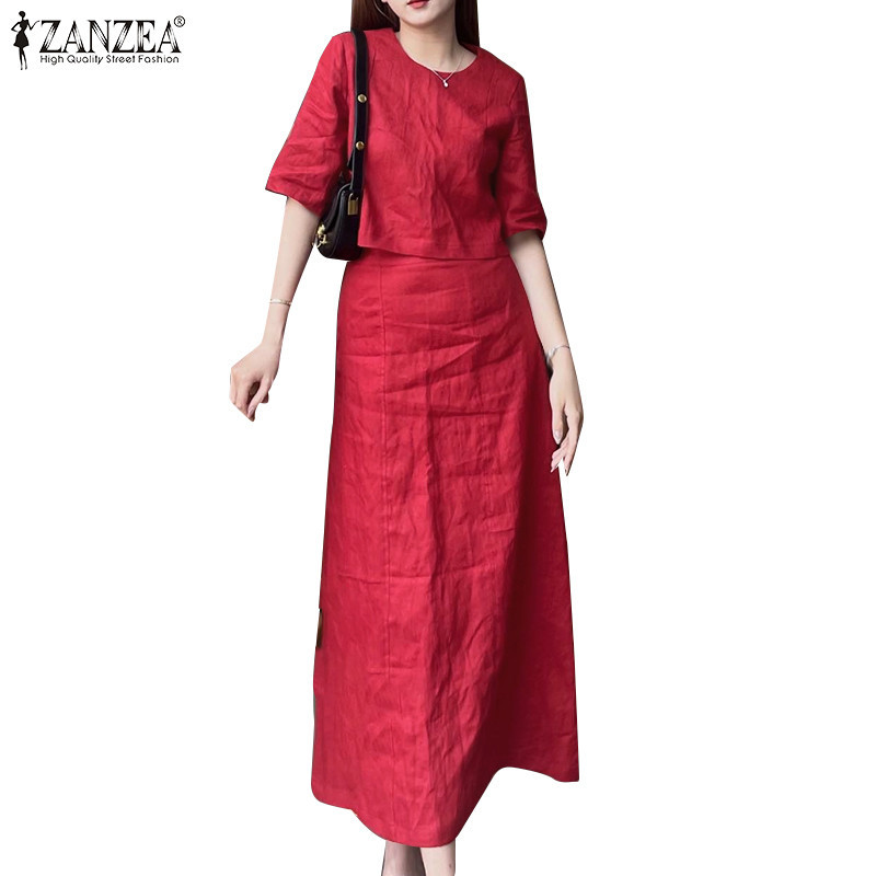 Zanzea ผู ้ หญิงเกาหลีลําลองหลวมไม ่ มีกระเป ๋ าสีทึบเสื ้ อแฟชั ่ น & กระโปรง