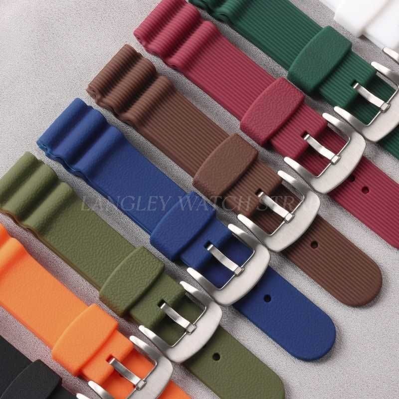 22 มม.ซิลิโคนที่มีสีสันสายนาฬิกา Diver ยางนาฬิกาสําหรับ Seiko 5 Tuna Sumo Samurai ดําน้ํากันน้ําสายน