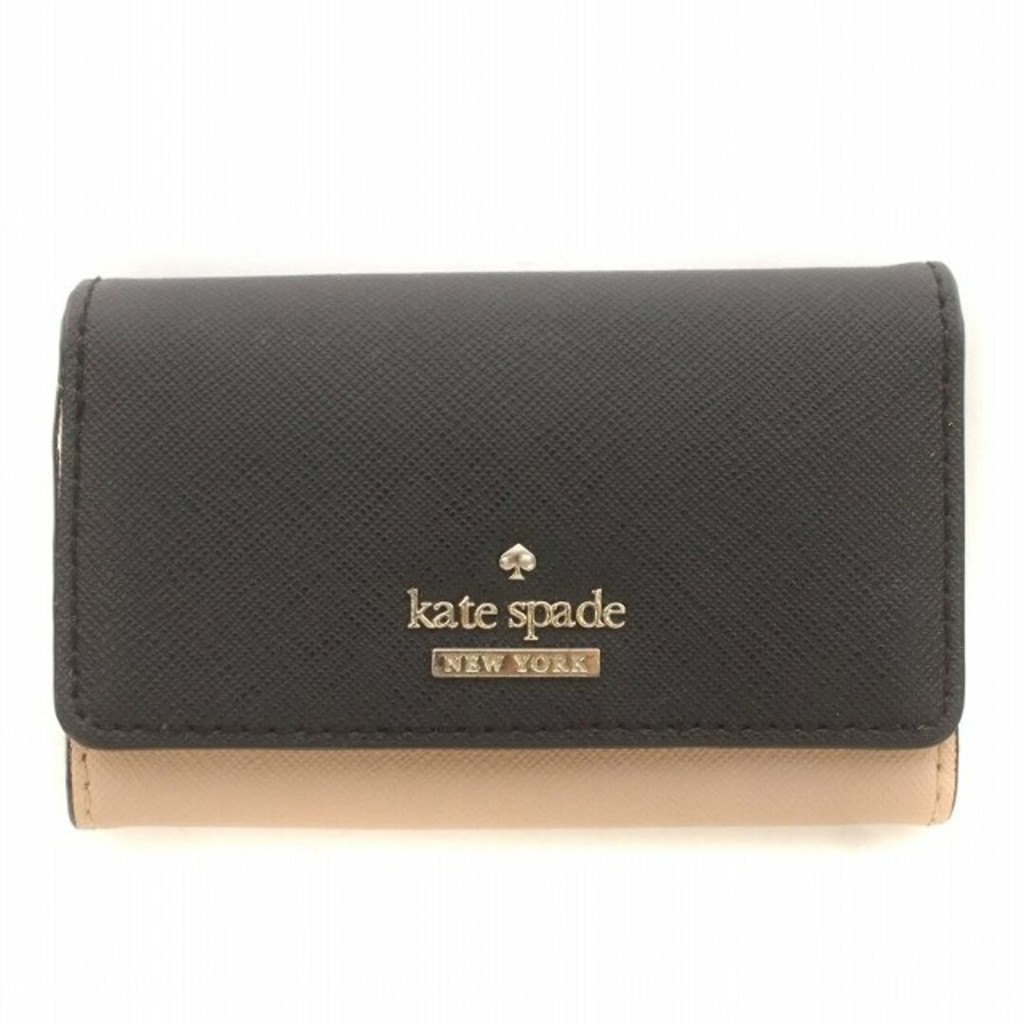 Kate Spade Key Case 5 Row Logo PVC Leather Bicolor Black Pink Direct from Japan Secondhand