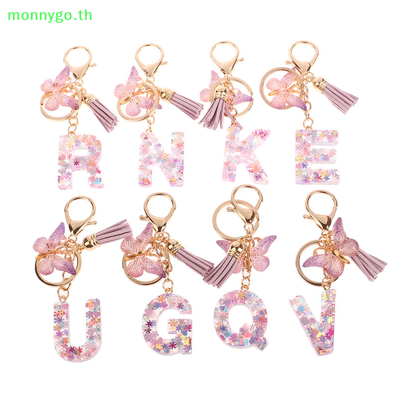 Monnygo AZ Dreamy เลื่อมตัวอักษรพวงกุญแจสําหรับผู้หญิง sel จี้เริ่มต้นพวงกุญแจกระเป๋า Suspension กระเป๋า Ch รถ TH