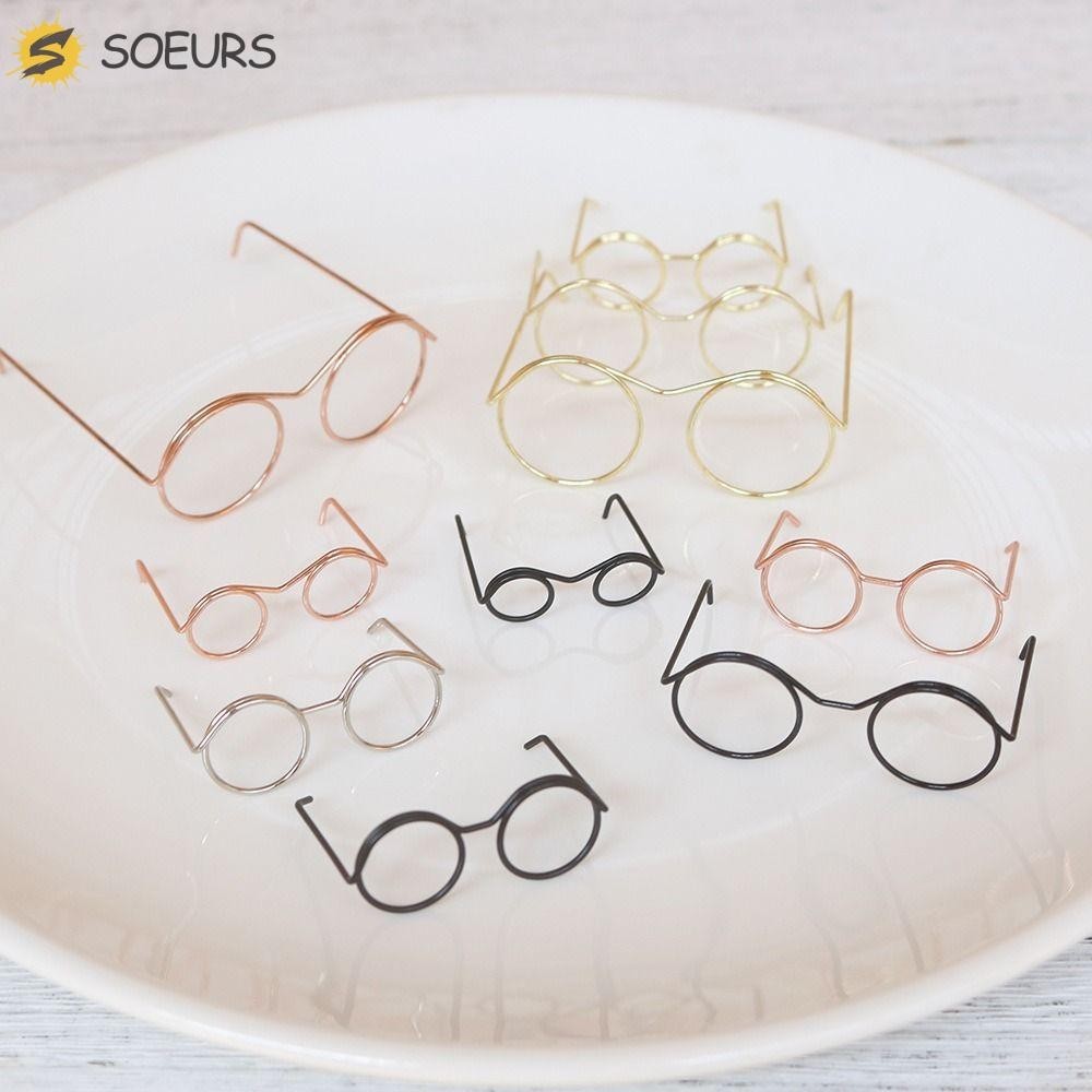 Soeurs 5PCS โลหะรอบแว่นตาตุ๊กตา, Miniature กรอบสีดํา Miniature ตุ๊กตาแว่นตา,น่ารักโลหะของเล่นตกแต่งรอบกรอบ Lensless Miniature แว่นตา DIY Matching