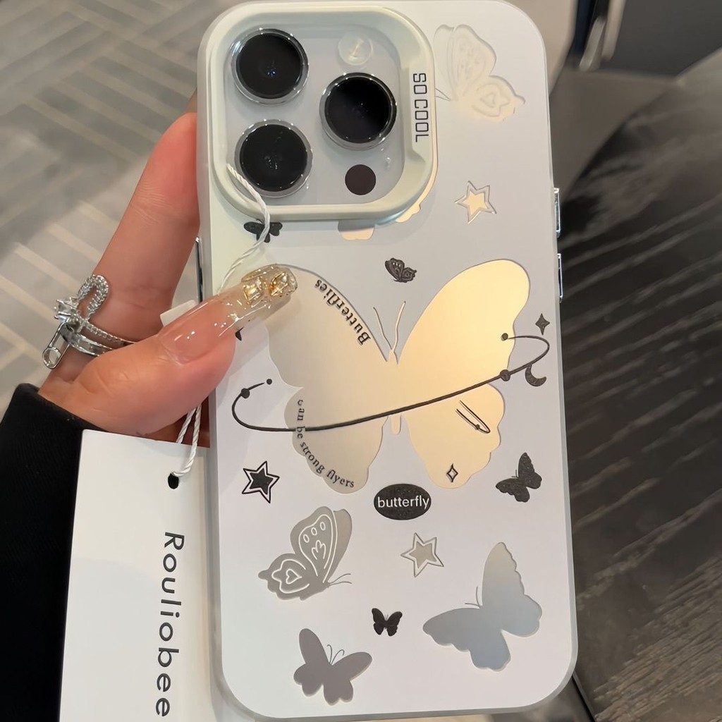เคสไอโฟน16 15 14 13 12 11 Pro Max สีสันสดใส Butterfly กันกระแทกเนื้อแมทแข็ง Compatible Case iPhone 11,12,13,14,15 Pro Max,XS, XR,7 +,8Plus