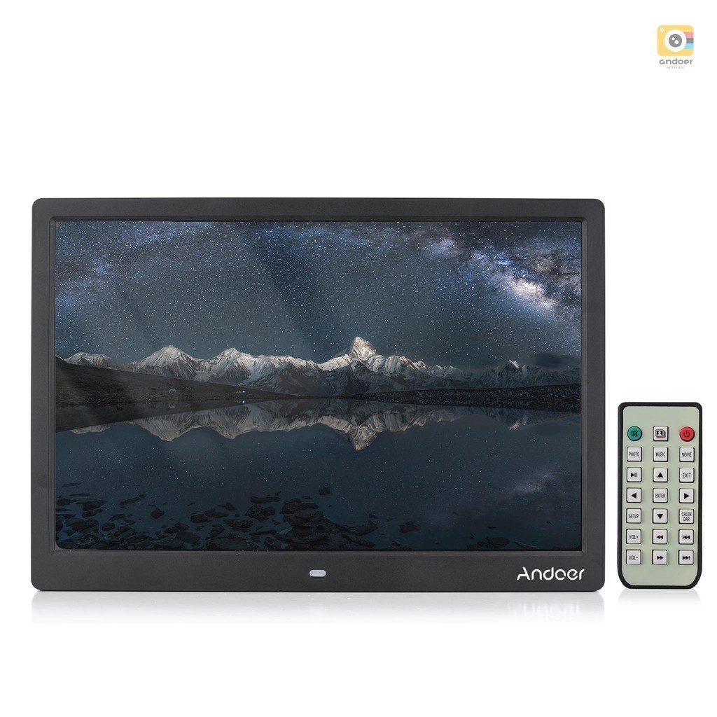 Andoer 15.4 นิ้ว 1280 * 800 ความละเอียด LED กรอบรูปดิจิตอลอัลบั้มรูป 1080P HD วิดีโอเล่นกับรีโมทคอนโทรลเพลงภาพยนตร์นาฬิกาปฏิทิน E-Book ฟังก์ชั่น