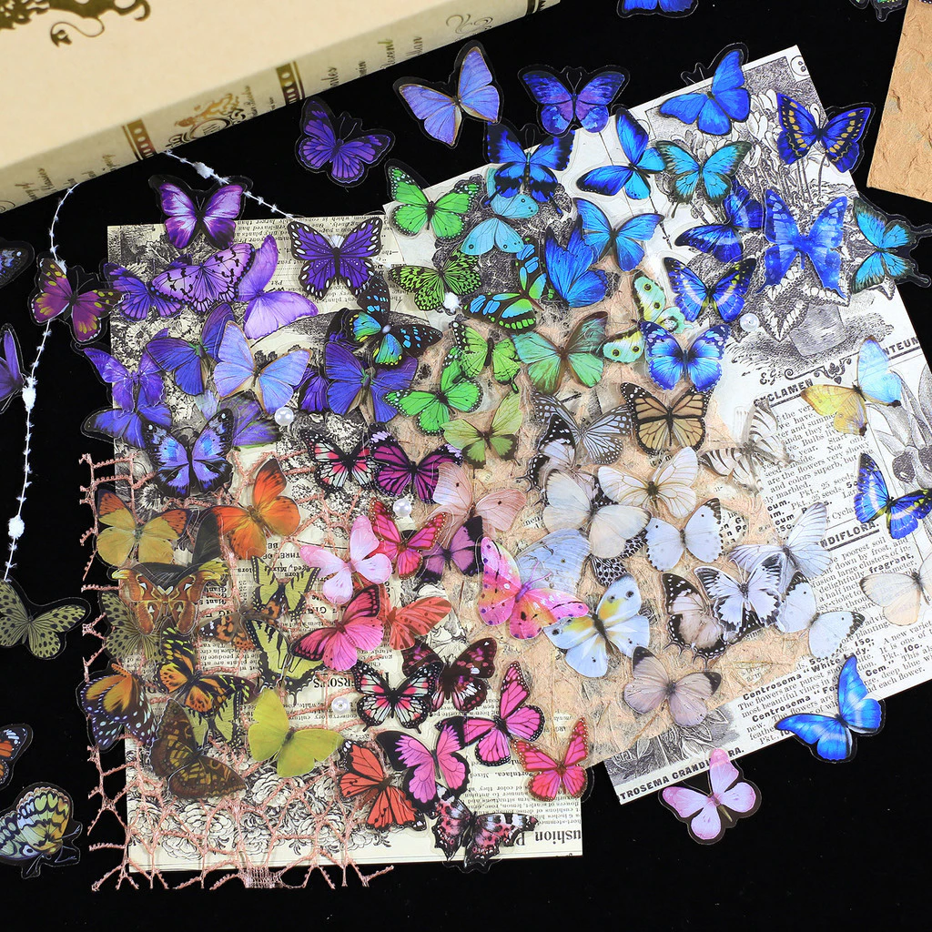 Journamm 40pcs สติกเกอร์ผีเสื้อน่ารักอุปกรณ์หัตถกรรม Collage Junk Journal Scrapbooking ความงามสติกเกอร์โรงเรียนเครื่องเขียน