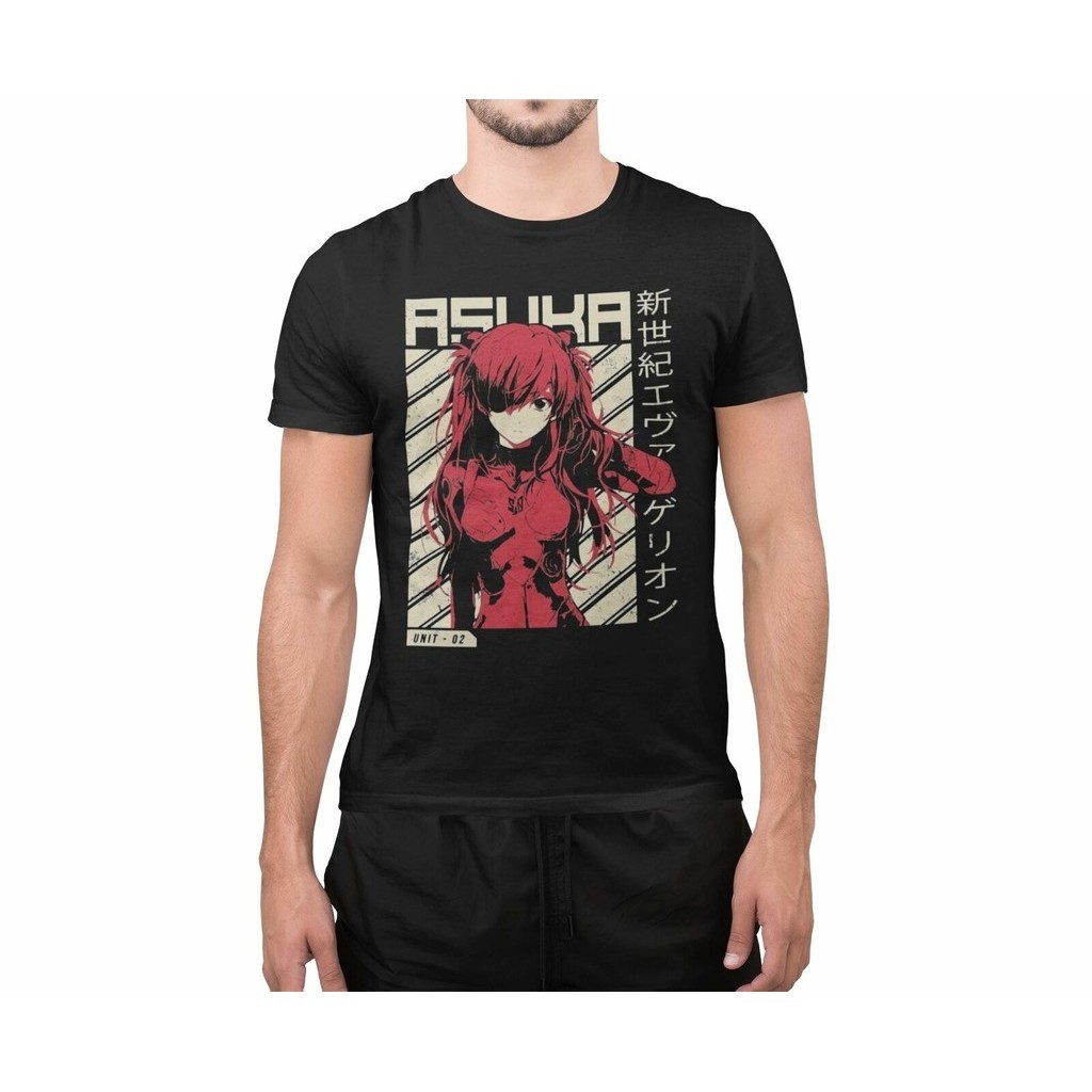 Retro Asuka Evangelion Shinji Neon Genesis เสื้อยืดผ้าฝ้ายบุรุษอะนิเมะมังงะ