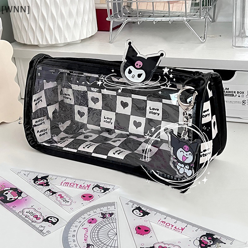 [WNN]พร้อมสต็อกแฟชั่นโปร่งใส Checkerboard กระเป๋าดินสอขนาดใหญ่ความจุแบบพกพากล่องเครื่องเขียนน่ารักการ์ตูนเก็บกระเป๋าเด็กของขวัญ TH