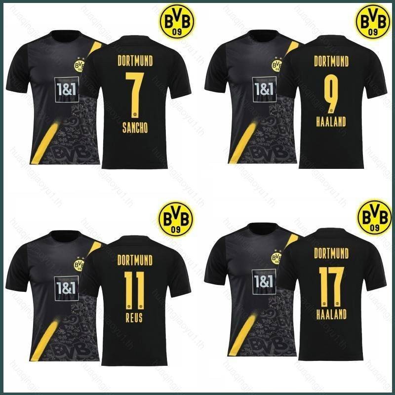 ใหม่ล่าสุด 2020-2021 Borussia Dortmund Away เสื้อฟุตบอล Sancho Haaland Reus TShirt เสื้อกีฬาเสื้อฟุต