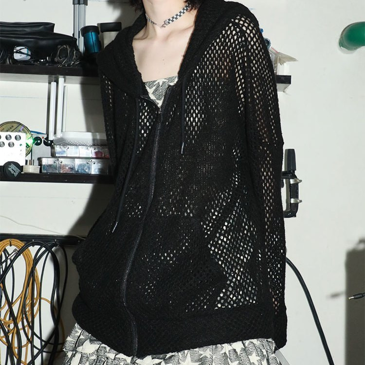 X-orange Asian Culture Punk Hollow Hole เสื้อกันหนาวมีฮู้ดฤดูใบไม้ผลิฤดูใบไม้ร่วงสไตล์ใหม่เสื้อผ้าผู้หญิงลําลอง