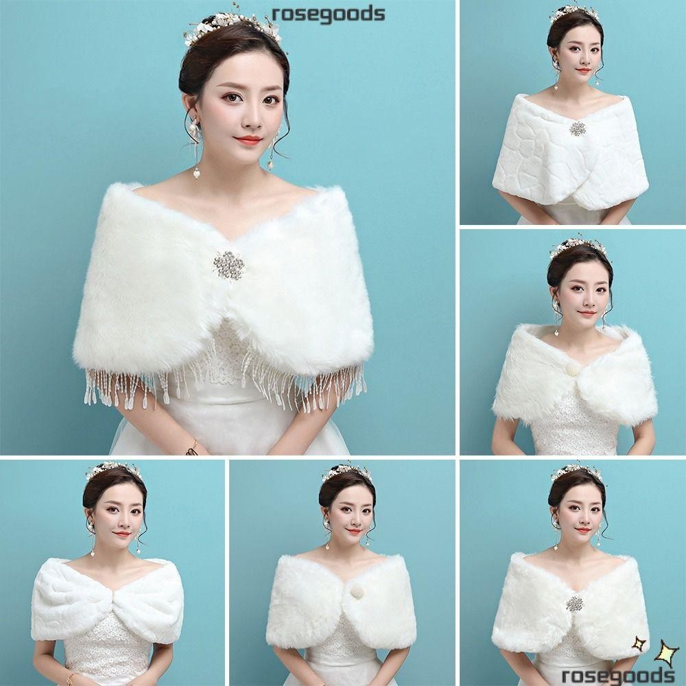 เสื้อแจ็กเก็ต ผ้าคลุมไหล่ ขนเฟอร์เทียม แบบนิ่ม ให้ความอบอุ่น สีขาว สําหรับเจ้าสาว
