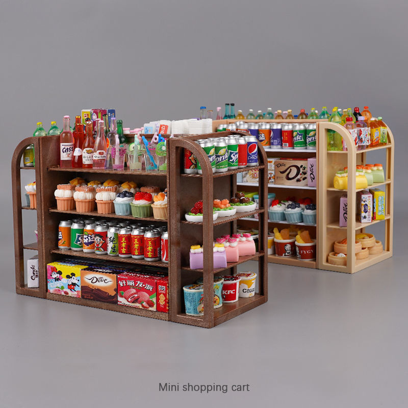 [MINI House] MINI จําลองซูเปอร์มาร์เก็ตชั้นวางสี่ด้านตุ๊กตา HOUSE ตกแต่งเครื่องดื่มอาหารของเล่นขนมเด็ก DIY Play HOUSE ของเล่นรุ่น