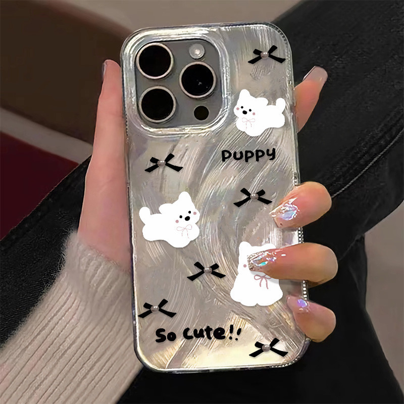 โบว์รูปลูกสุนัขใช้งานร่วมกับ Apple 15 Promax เคสโทรศัพท์ 11 อินเทรนด์ IPhone 14 แพ็คเกจเต็ม 13 Anti Drop 12 Hard Case Xsmax น่ารัก 8plus กล้องป้องกัน Xr/x การ์ตูน 7