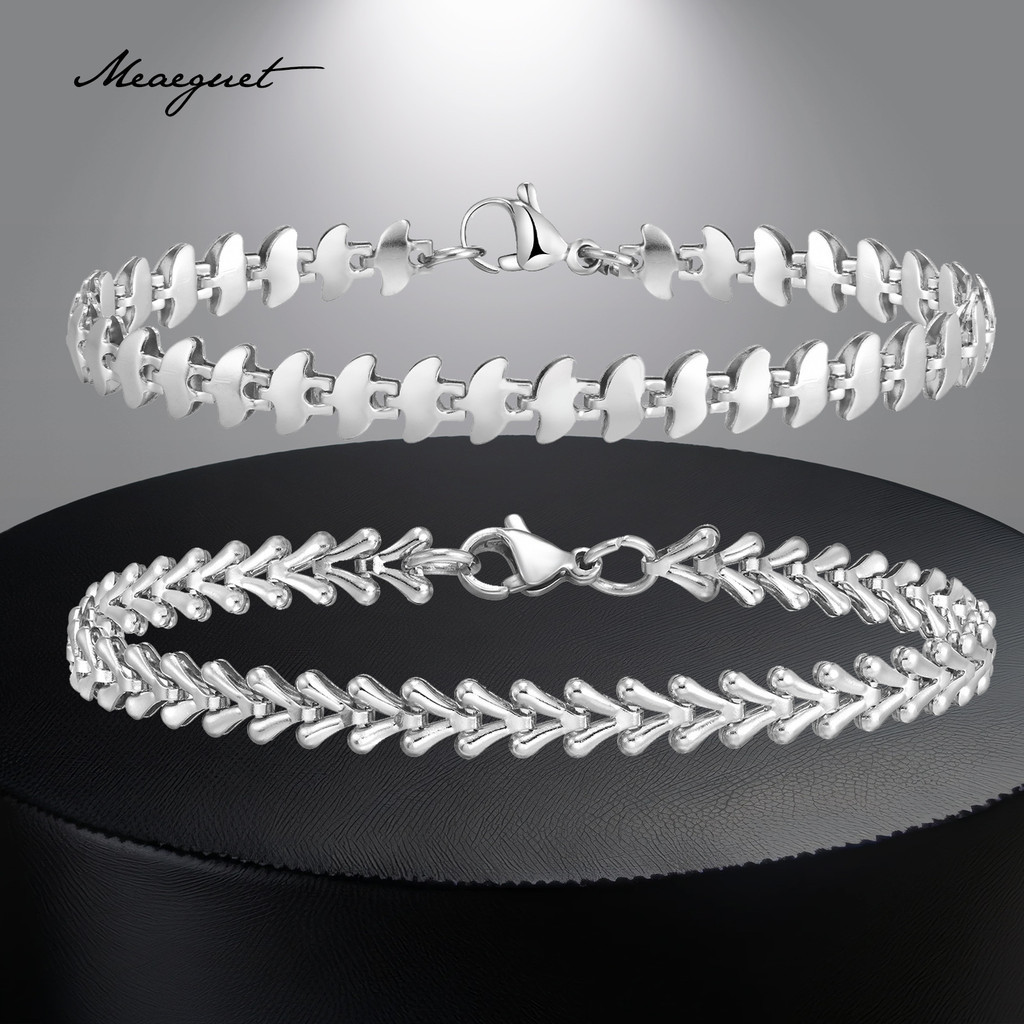 Meaeguet Fashion Men Silver Irregular Bracelet,Stainless Steel Paperclip/Cuban/Figaro Chain Bracelet Hypoallergenic