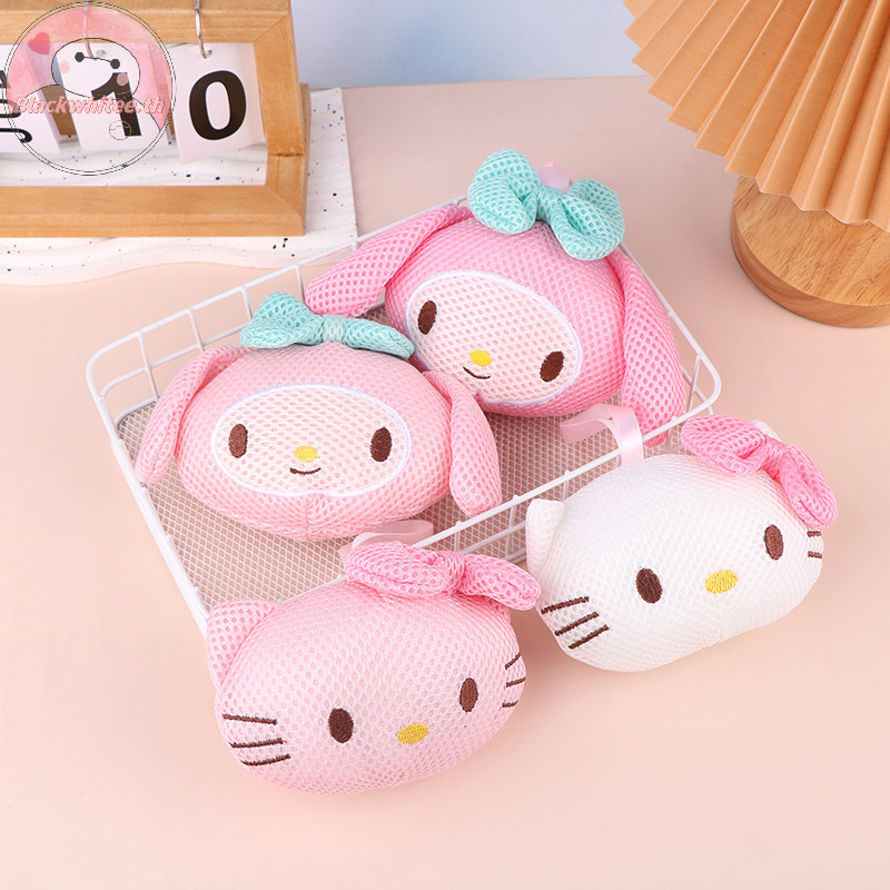Bwhte Sanrio Hello Kitty แปรงอาบน้ําการ์ตูนอะนิเมะฟองน้ําอาบน้ําลูกบอลตาข่ายนุ่มแปรงทําความสะอาดร่างกาย Scrubbers Balls อุปกรณ์ห้องน้ํา.