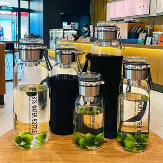 Mossmema ขวดน้ําแก้ว, Leakproof ถ้วยแก้วใส, Drinkware พร้อมที่จับพร้อมฝาปิด 750ml/1000ml ความจุขนาดใหญ่ถ้วยน้ําผลไม้นม แบบพกพา ขนาดใหญ่ จุของได้เยอะ คุณภาพสูง สําหรับกลางแจ้ง Home Office