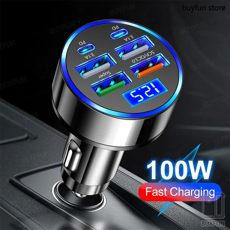 6IN1 USB Car Charger Quick Charger QC3.0 4USB 100W Fast Charger Stable Current Output Mobile Phone C