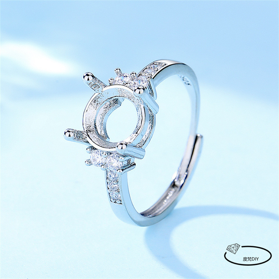 แหวนกรอบ 925 Silver-Plated เปิดหญิง DIY Bare สนับสนุนฝังรอบเพชร Universal แหวนการตั้งค่า 4*5 6 7 8 9 10 วงเล็บ