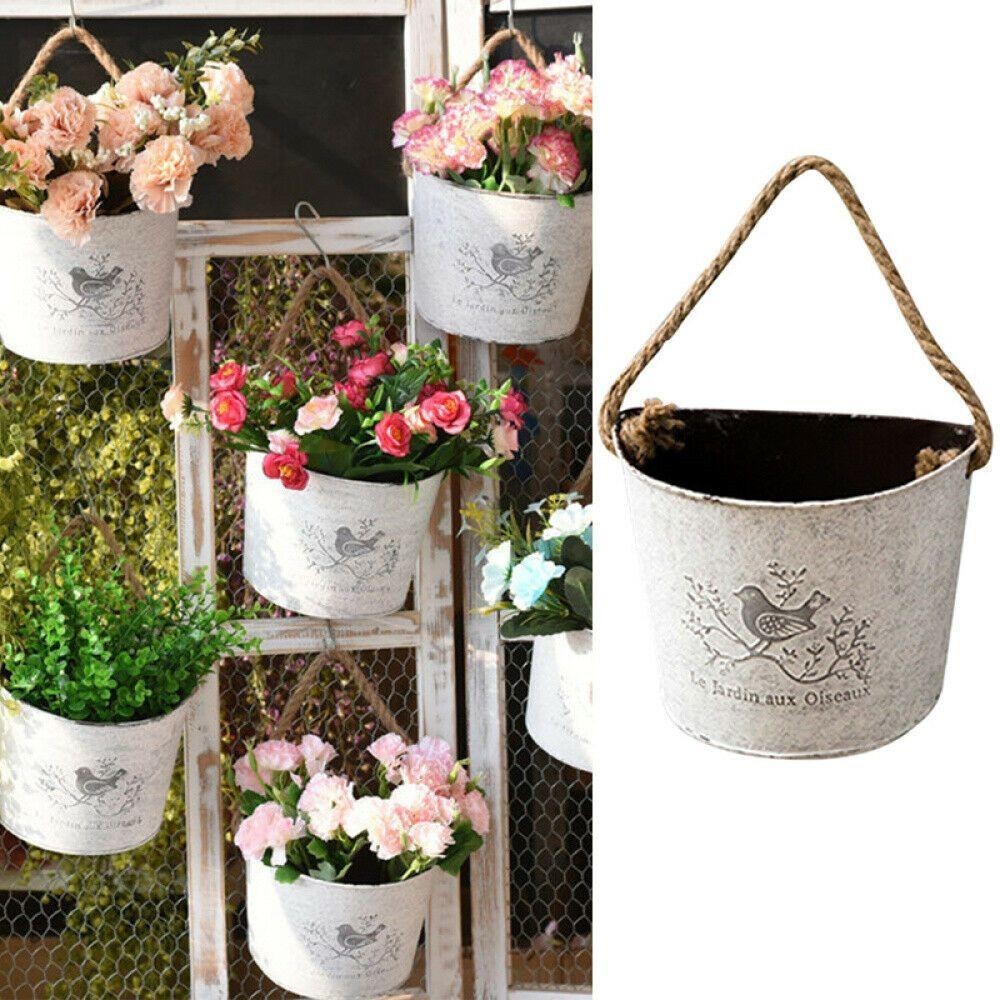 Garden Supplies Metal Bucket Balcony Decor Hanging Flower Pot Planter Home Decoration Flower Holder Iron Wall Mounted