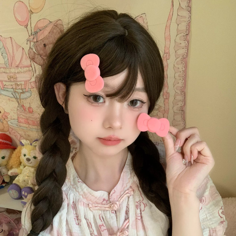 กิ๊บติดผม Hello Kitty Pink Rose Red Bow Net Red Cute Sweet Cool Girl Style Sweet Liu Haibin Clip