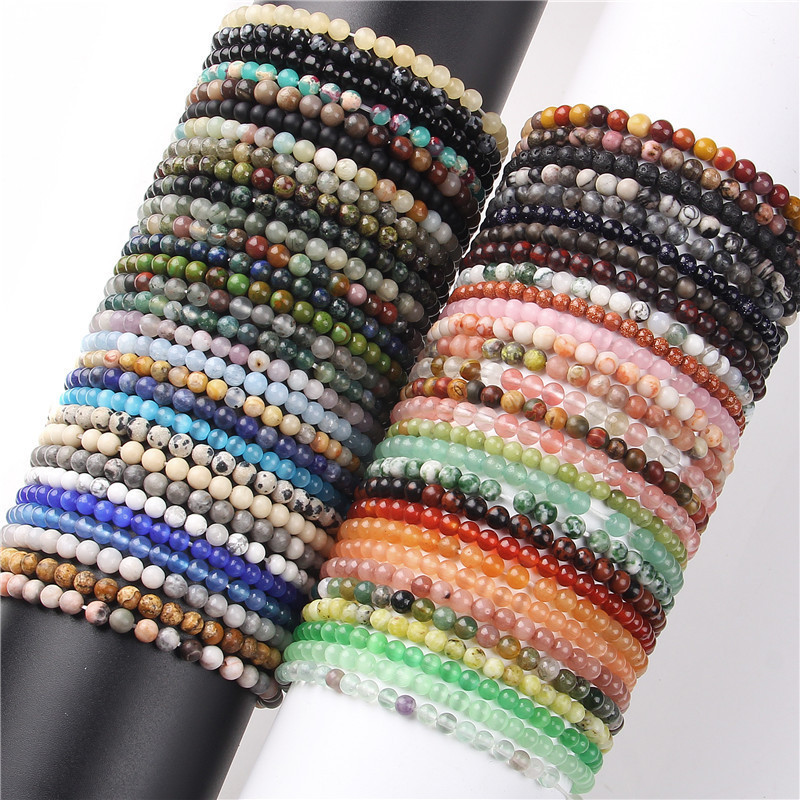 สร้อยข้อมือลูกปัดหินธรรมชาติ 4 มม. ผู้ชายยุโรปและอเมริกาขายร้อนย้อนยุคที่เรียบง่ายอเนกประสงค์สร้อยข้อมือเชือกยางยืด