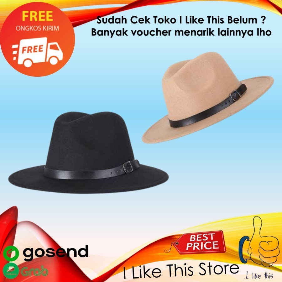 Hitam Laken Hat Jazz Vintage Fedora Hat สีดํา